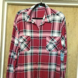NWT button up super soft shirt dark pink not as red as in picture size XL plaid
